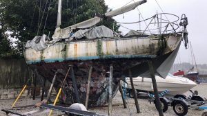 Abandoned boats in a boatyard