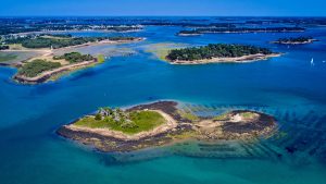 Sailing in Brittany: An aerial view of islands in Brittany with blue seas