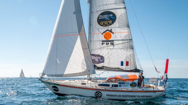 Damien Guillou is now heading back into Biscay to join the 14 other GGR 2022 skippers left in the fleet. Credit: Christophe Huchet/Ville des Sables d'Olonne