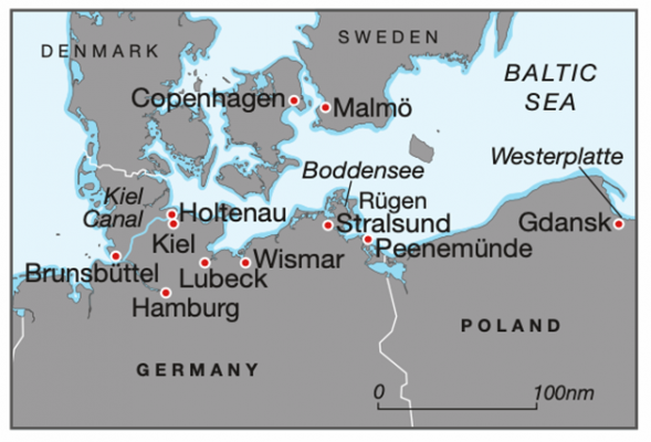 A chart showing how to sail the Baltic Sea