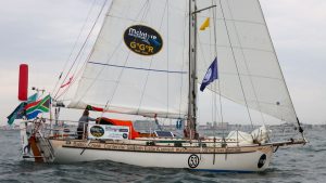 Kirsten Neuschafer is now leading the Golden Globe Race fleet, and is expected to clear the Pacific No Go Zone by tomorrow. Credit: Nora Havel/GGR