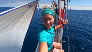 Kirsten Nesuschafer up a mast