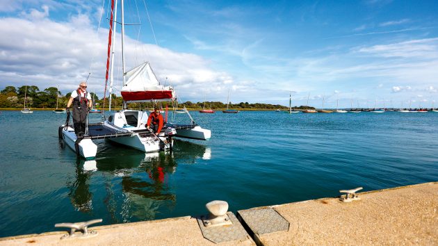 three hulled sailboat