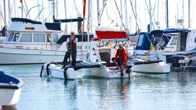 three hulled sailboat