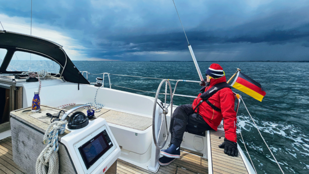 Leaving Faaborg. This squall on the horizon helped us decide on S0nderborg to the south as our next destination, leaving Dyvig for next time