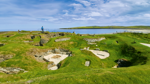 Skara Brae neolithic village looks out over the Bay of Skaill 