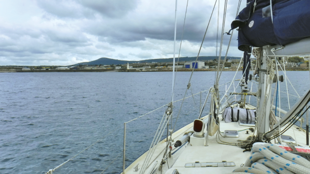 View from on board the yacht with grey skies