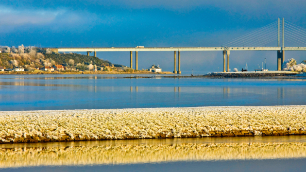 Kessock Bridge near Inverness, from the Caledonian Canal at the Clachnaharry Sea Lock