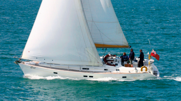 The large cockpit of the 411 is a plus for family sailing
