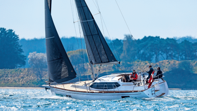 The Faurby 360 Deck Saloon in the water