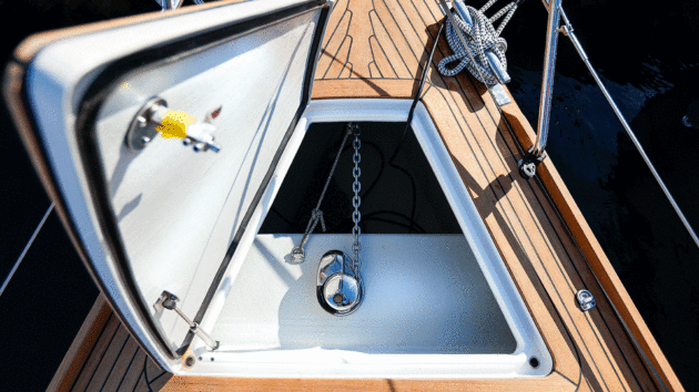 Stowage in the anchor locker is limited, but with a deep fall and plenty of space for chain