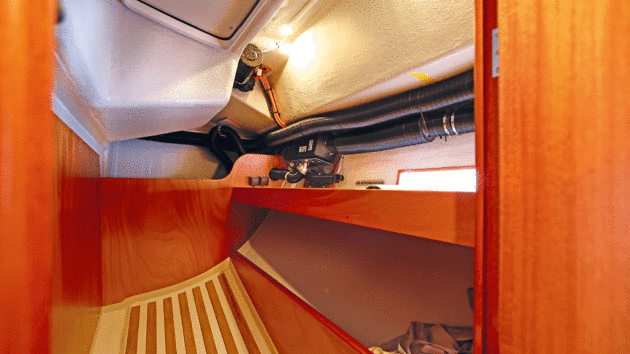 The cockpit locker can be accessed from below and used as a small extra cabin