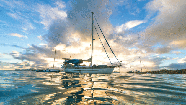 A peaceful sunset evening at anchor for Noctiluca