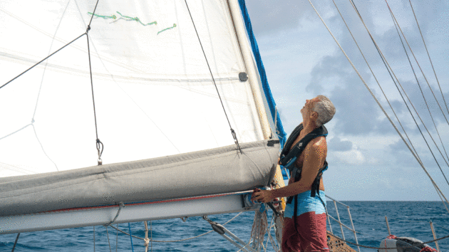 Reefing ahead of a squall. 