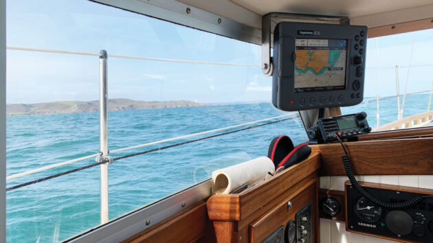 On board the yacht with sun outside