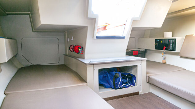 Settee berths extend below the cockpit to provide two extra full-length berths for sleeping,while a fridge can be added below the companionway step to keep your drinks cool