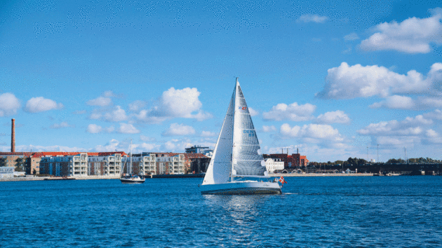 Ålborg with a sailing boat