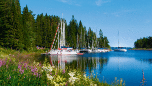 The guest port of Baggviken on the Swedish island of Mjältön