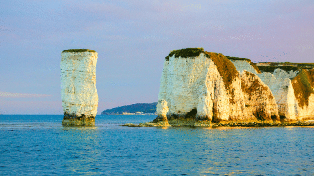 The iconic Old Harry Rocks, off Studland Bay, Dorset