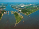 The western entrance to the Kiel Canal leaves the North Sea near Cuxhaven on the Elbe