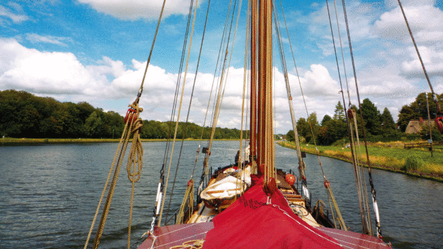 View from a yacht in a canal.