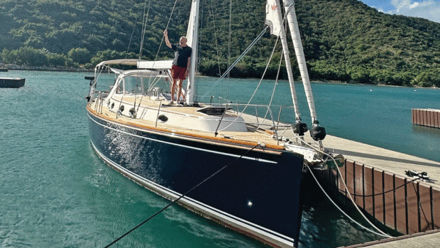 Tying up at Peter Island Marina