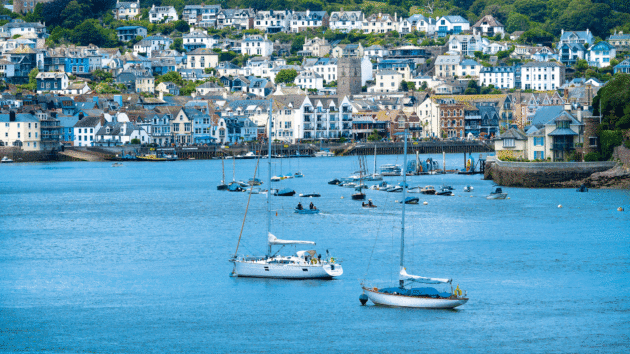 View from Dartmouth Castle looking up the River Dart with Dartmouth on the left and Kingswear on the right
