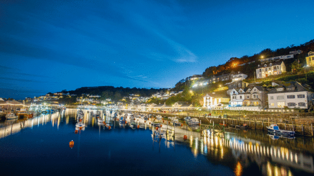 Looe Harbour in the evening, Looe is a seaside Town and fishing port in Cornwall