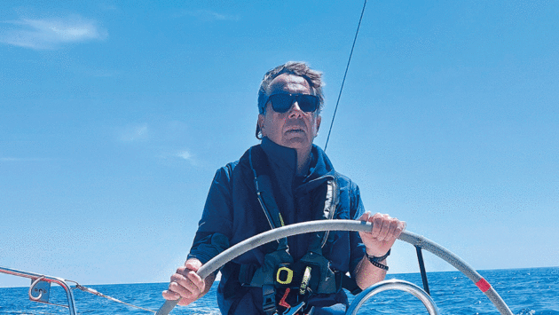 The first mate Andrew Guilbert enjoying perfect sailing conditions on the last leg