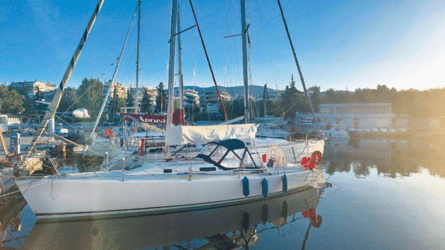 The J/105 moored close to Athens