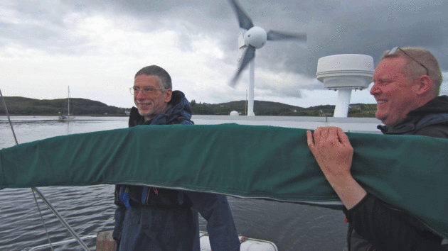 Chris (left) and Cliveenjoy the craic on deck