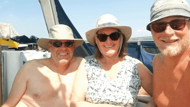 David, Jane and John enjoy the heatwave during the crossing