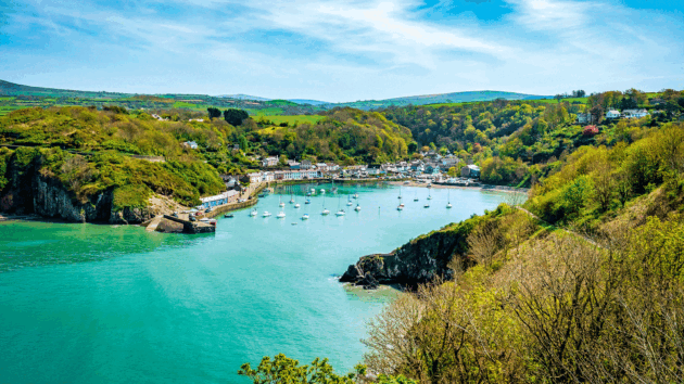 Fishguard Lower Town Harbour, Pembrokeshire, seen from the headland