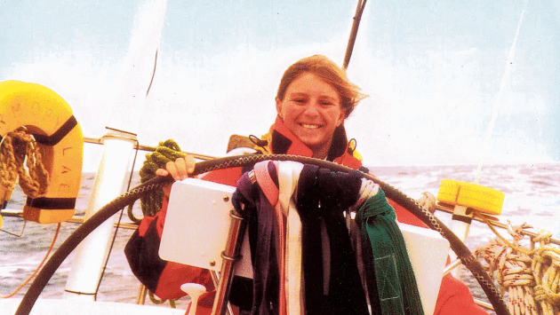 Charlotte at the helm of Thermopylae in 1997