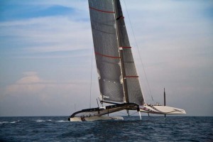 Alinghi 5 on the water with bigger bowsprit