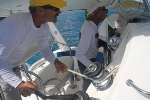 Paul Cayard trimming sails