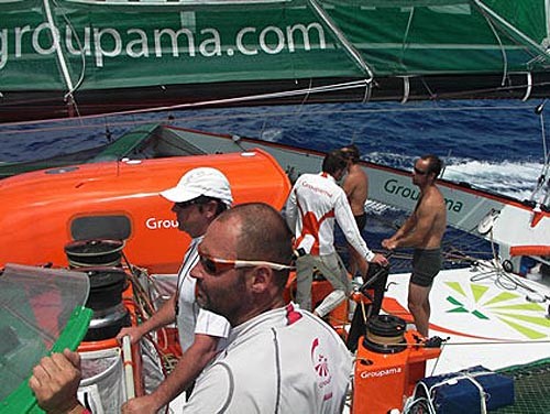 Groupama 3 crew onboard