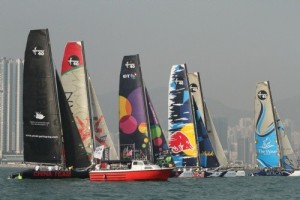 Extreme 40 fleet on the final day of the Extreme Sailing Series Asia in Hong Kong