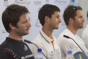 Mathieu Richard flanked by Adam Minoprio (L), and Ben Ainslie (R)