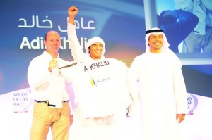 UAE national Adil Khalid is welcomed onboard Abu Dhabi Ocean Racing