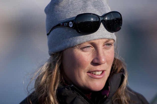 Sam Davies at the finish of the Vendee Globe 2009