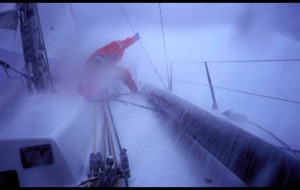 Working on the foredeck in heavy weather