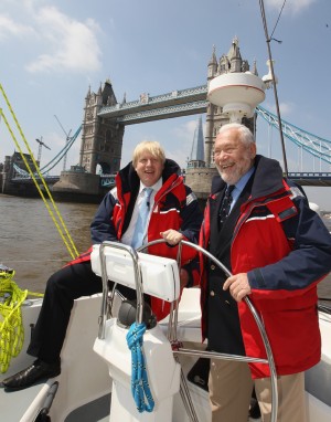 Sir Robin Knox Johnston and Boris Johnson aboard Clipper 70