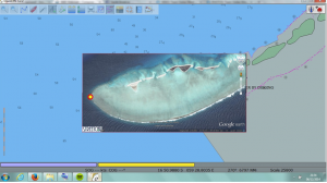 Google Earth image overlaid on electronic chart of Cargados Carajos Shoal