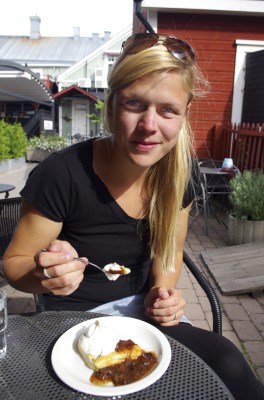 Mia eating a local Alands pancake
