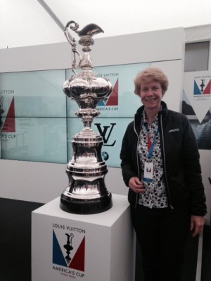 Elaine with the Auld Mug, the America's Cup trophy