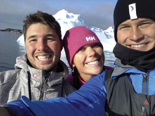 Crew selfie – Loic and Sara with author Henry Bomby on the right