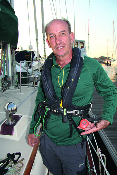 Stuart shows off his Raymarine Lifetag MOB alarm