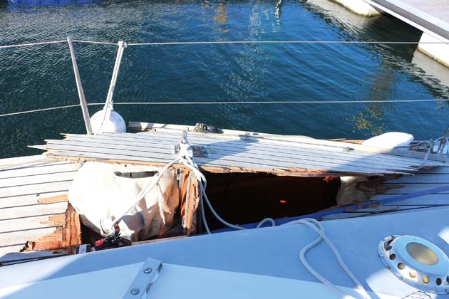 The timber that carried away landed back on deck once the shrouds were no longer in tension