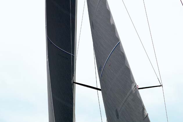 Try twisting off the headsail in larger waves for a smoother ride